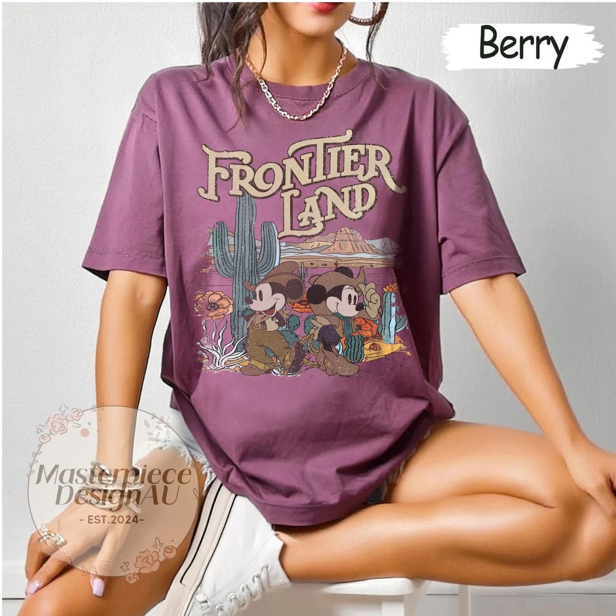 Retro Frontierland Disney Shirt Mickey Cowboy Minnie Cowgirl Tee