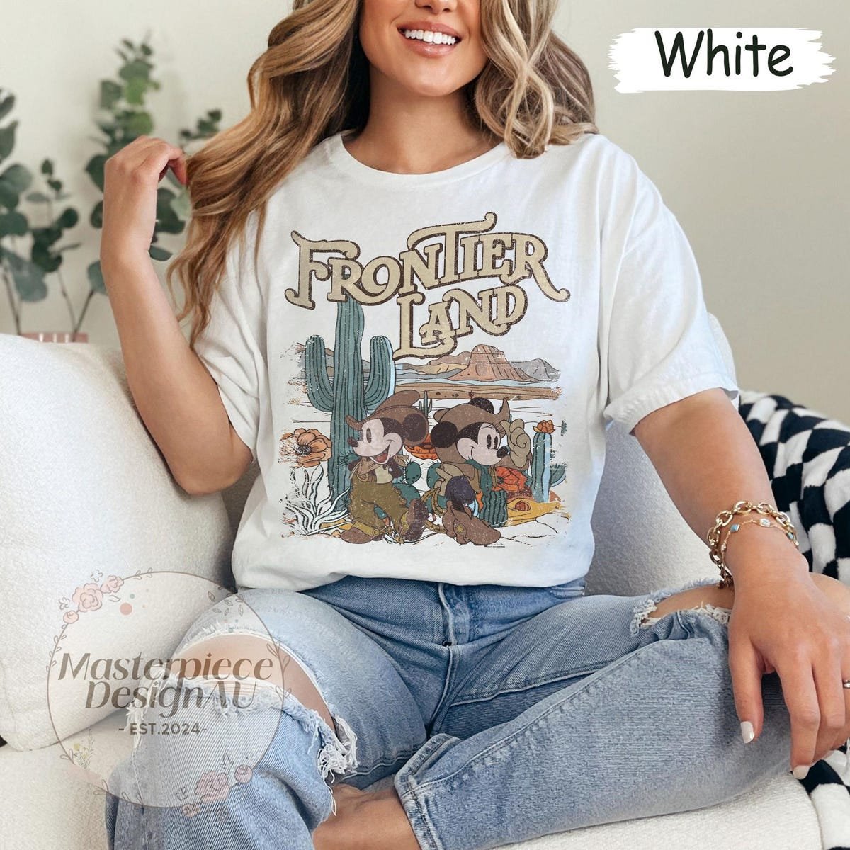 Retro Frontierland Disney Shirt Mickey Cowboy Minnie Cowgirl Tee
