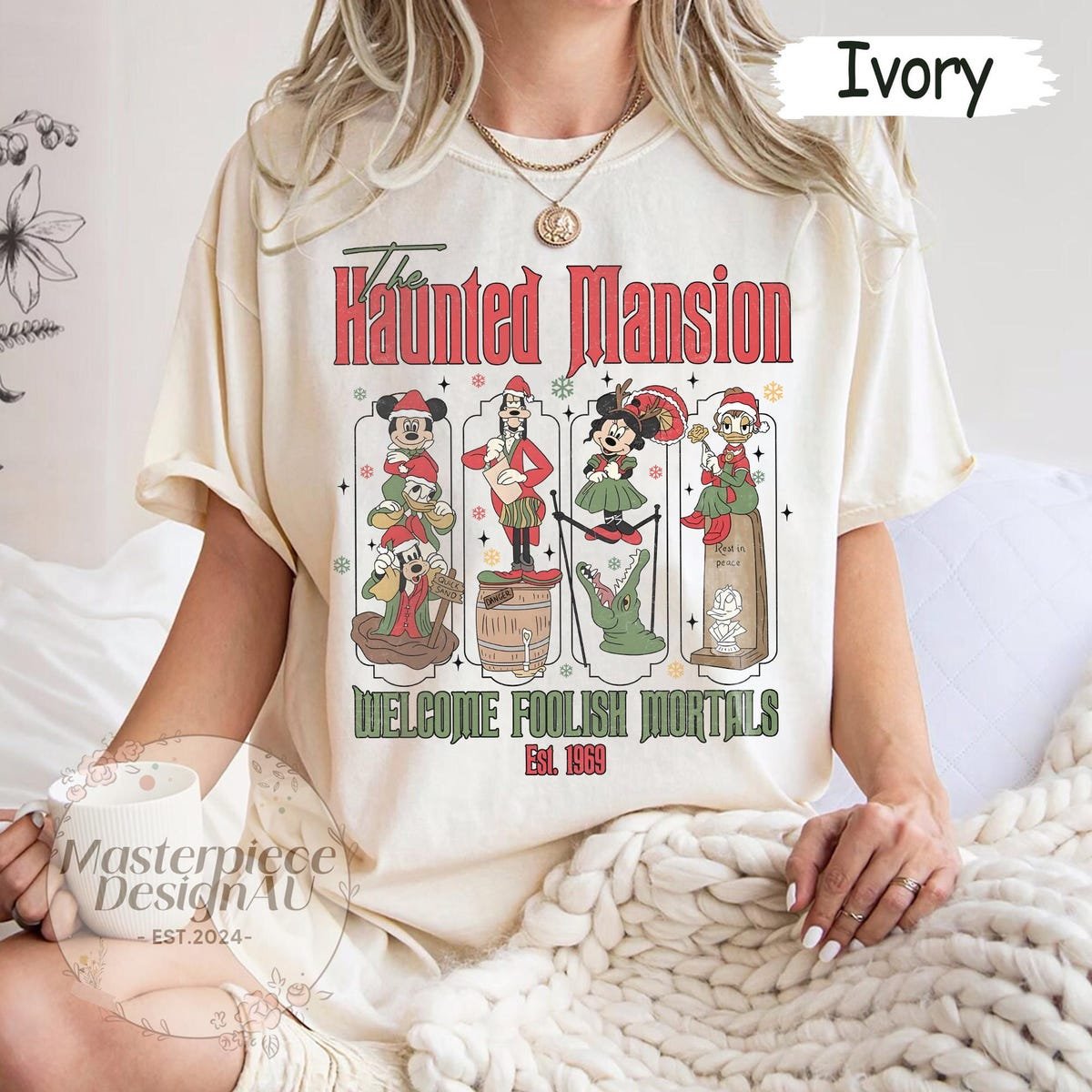 Retro Haunted Mansion Christmas Shirt Disney Mickey Friends Tee