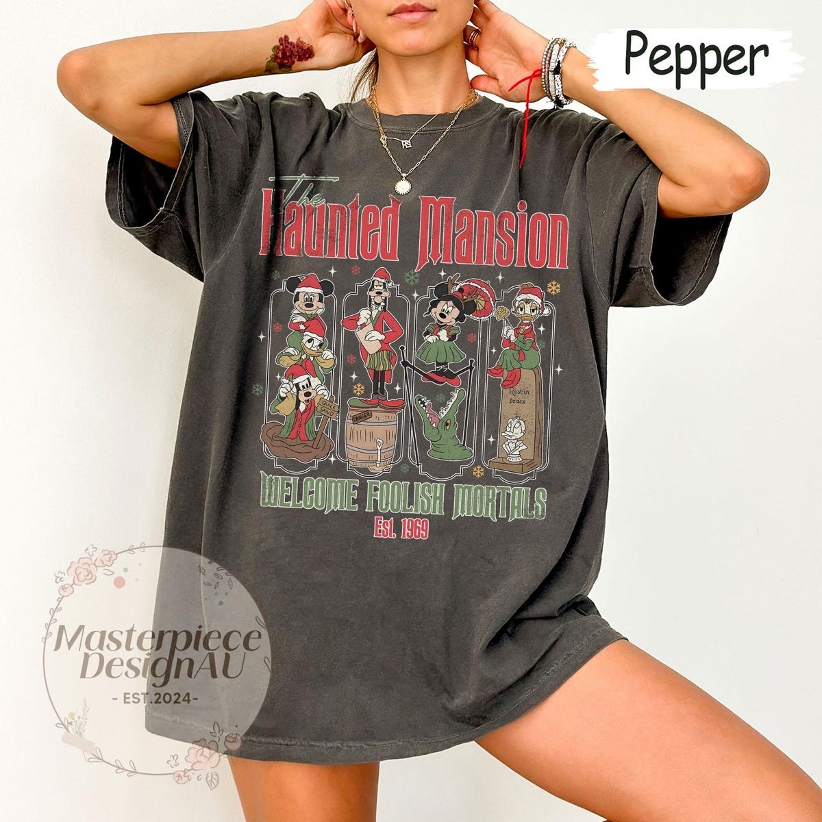Retro Haunted Mansion Christmas Shirt Disney Mickey Friends Tee