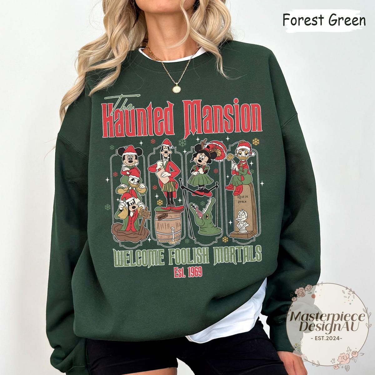 Retro Haunted Mansion Christmas Shirt Disney Mickey Friends Tee
