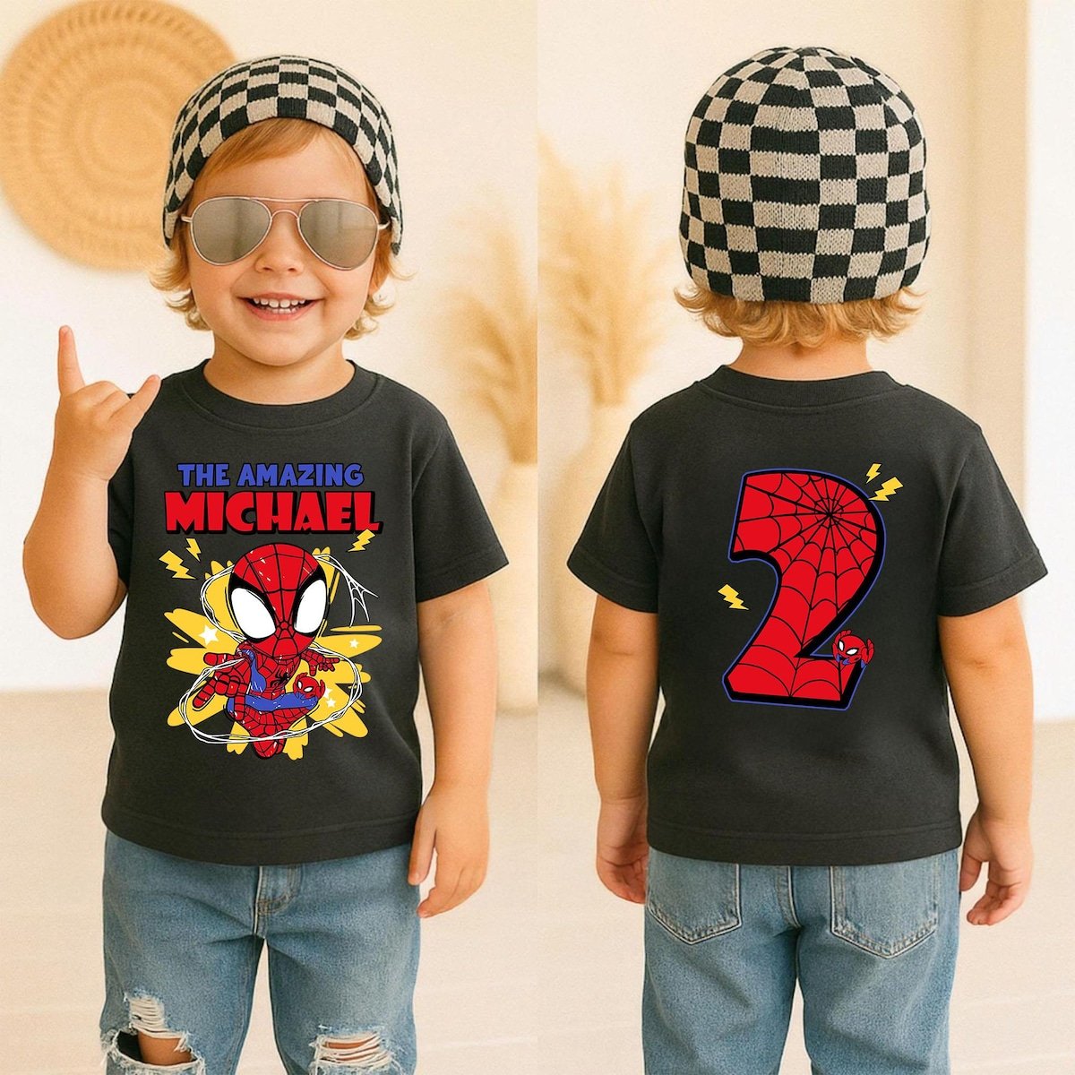 Spiderman Birthday Shirt for Boys - Personalized Spider Web Tee with Name