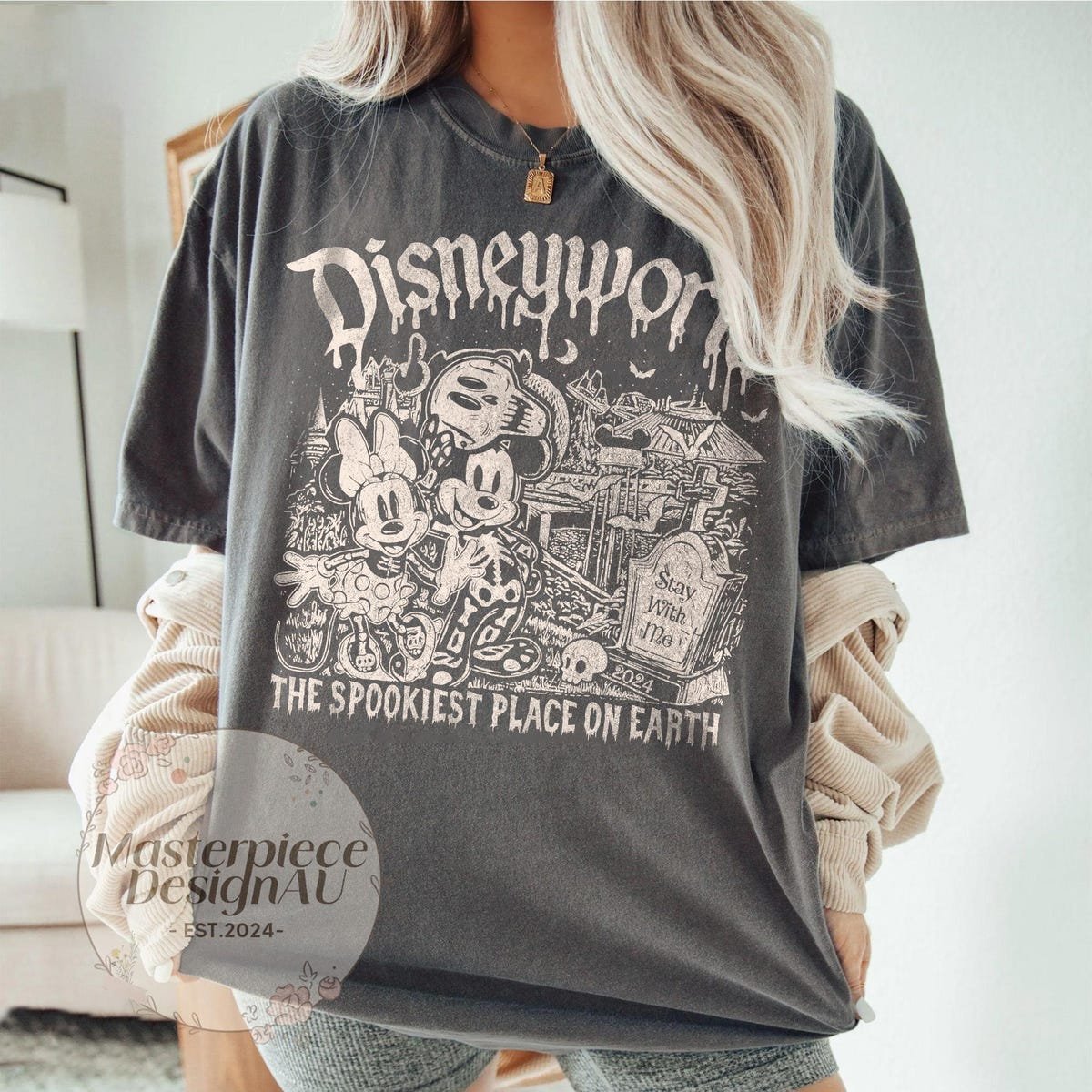 Vintage Disney Halloween Shirt Mickey Minnie Skeleton Retro Tee