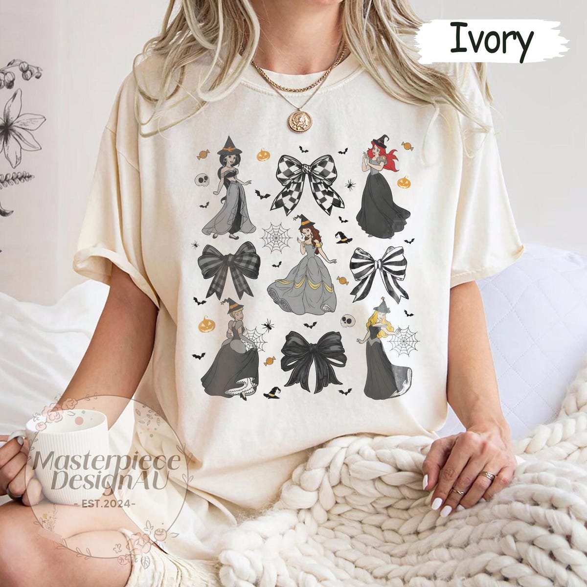 Witchy Princess Halloween Shirt Black White Bow Cute Matching Group Tee