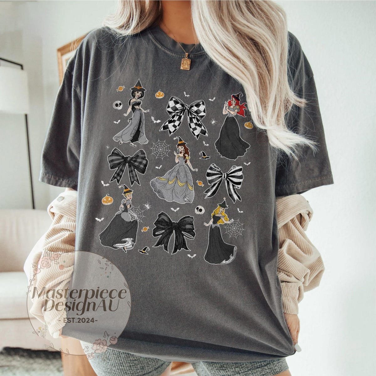 Witchy Princess Halloween Shirt Black White Bow Cute Matching Group Tee