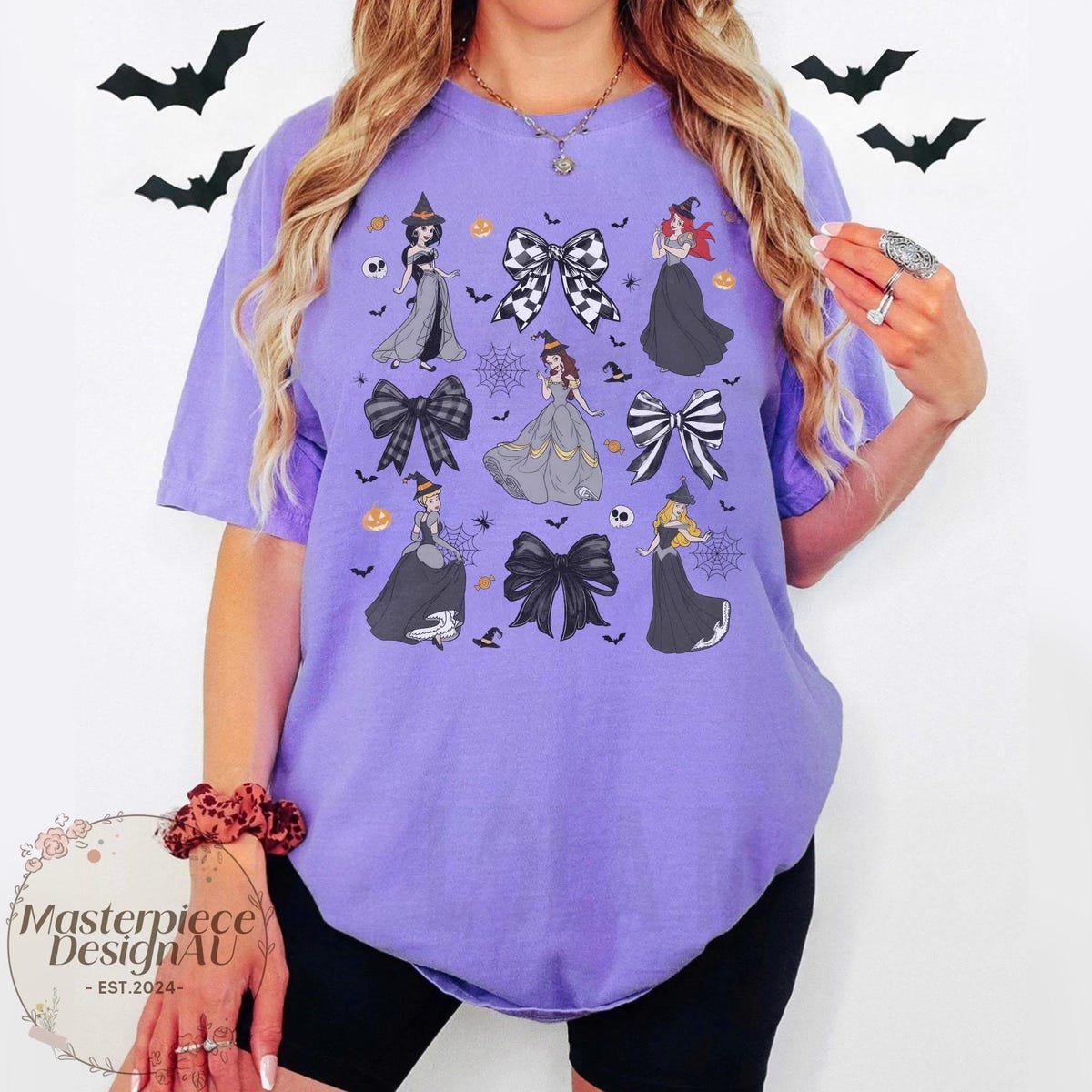 Witchy Princess Halloween Shirt Black White Bow Cute Matching Group Tee